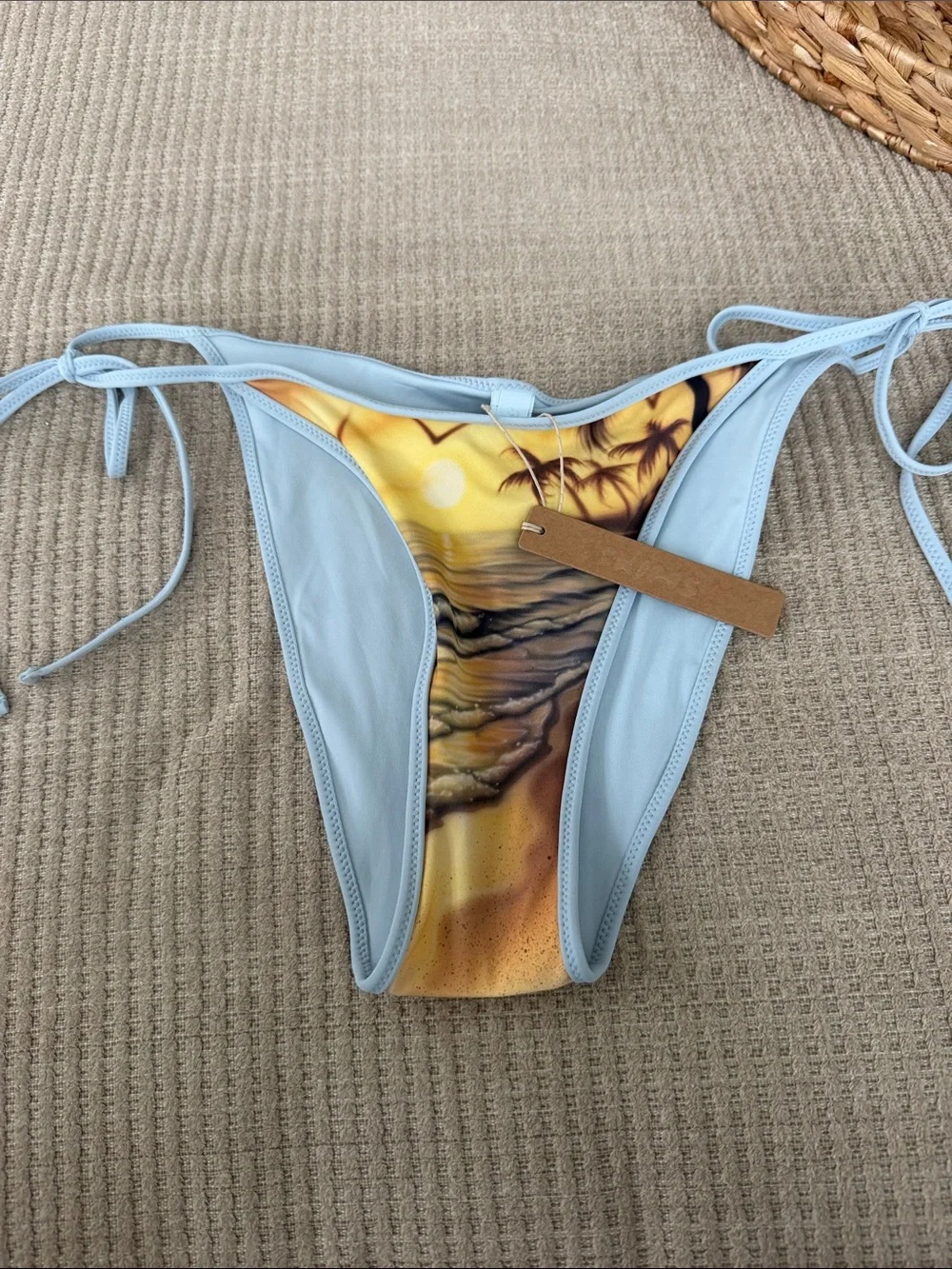 SKIMS New Light Blue & Yellow Palm-Print Tie Side Bikini Bottom